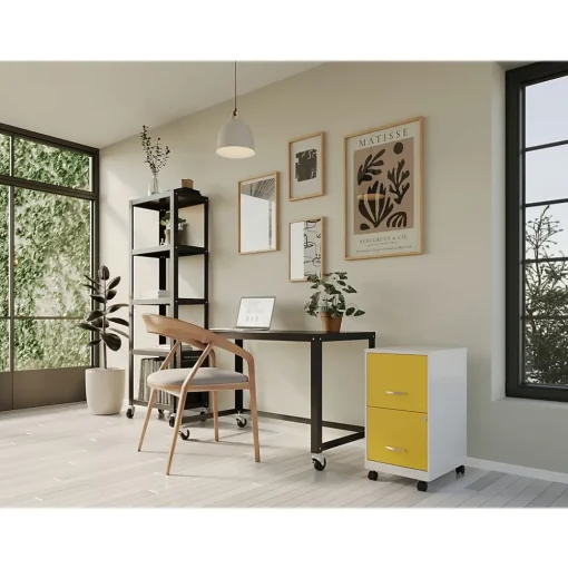 Space Solutions File Cabinets<SOHO Smart File 2-Drawer Mobile Vertical File Cabinet, Letter Size, Lockable, Pearl White/Goldfinch (25337)