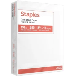 Staples Card Stock<110 lb. Cardstock Paper, 8.5" x 11", , 250 Sheets/Ream (49701)