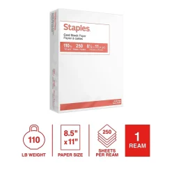 Staples Card Stock<110 lb. Cardstock Paper, 8.5" x 11", , 250 Sheets/Ream (49701)