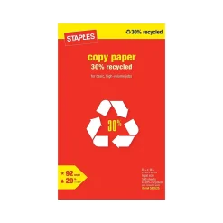 Staples Copy Paper<30% Recycled 8.5" x 14" Copy Paper, 20 lbs., 92 Brightness, 500/Ream (112380)