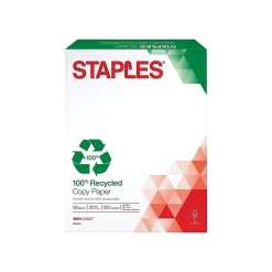 Staples Copy Paper<100% Recycled 8.5" x 11" Copy Paper, 20 lbs., 92 Brightness, 500/Ream (620016)