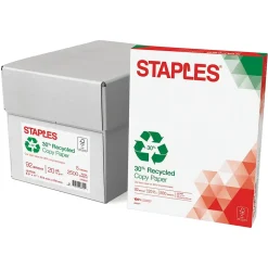 Staples Copy Paper<30% Recycled 8.5" x 11" Copy Paper, 20 lbs., 92 Brightness, 500 Sheets/Ream, 5 Reams/Carton (51959-US)