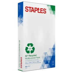 Staples Multipurpose Paper<50% Recycled 8.5" x 14" Multipurpose Paper, 24 lbs., 96 Brightness, 500/Ream (86054)
