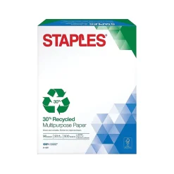 Staples Multipurpose Paper<30% Recycled 8.5" x 11" Multipurpose Paper, 20 lbs., 96 Brightness, 500/Ream (86035)