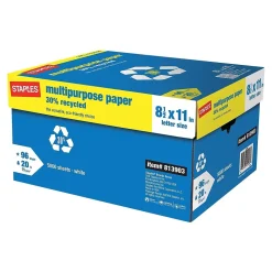 Staples Multipurpose Paper<30% Recycled 8.5" x 11" Multipurpose Paper, 20 lbs., 96 Brightness, 500/Ream, 10 Reams/Carton (86035)