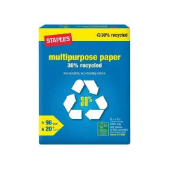 Staples Multipurpose Paper<30% Recycled 8.5" x 11" Multipurpose Paper, 20 lbs., 96 Brightness, 500/Ream, 10 Reams/Carton (86035)