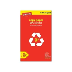 Staples Copy Paper<30% Recycled Copy Paper, 8.5" x 14", 20 lbs., White, 500 Sheets/Ream, 10 Reams/Carton (112380)