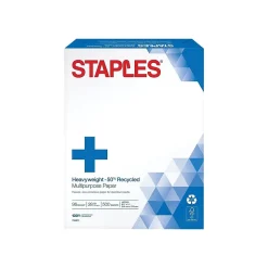 Staples Multipurpose Paper<50% Recycled Heavyweight 8.5" x 11" Multipurpose Paper, 28 lbs., 96 Brightness, 500/Ream (86058)