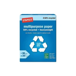 Staples Multipurpose Paper<50% Recycled Heavyweight 8.5" x 11" Multipurpose Paper, 28 lbs., 96 Brightness, 500/Ream (86058)