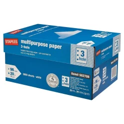 Staples Multipurpose Paper<8.5" x 11" 3-Hole Punch Multipurpose Paper, 20 lbs., 96 Brightness, 500/Ream, 10 Reams/Carton (05030)