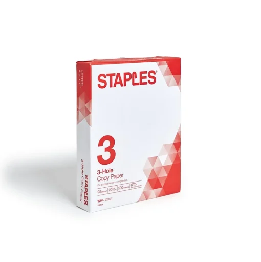 Staples Copy Paper<8.5" x 11" 3-Hole Punched Copy Paper, 20 lbs., 92 Brightness, 500/Ream (221192)