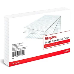 Staples Index Cards<™ 4" x 6" Index Card, Graph Ruled, White, 100/Pack (TR50997)