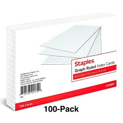 Staples Index Cards<™ 4" x 6" Index Card, Graph Ruled, White, 100/Pack (TR50997)
