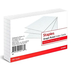 Staples Index Cards<3" x 5" Index Cards, Graph Ruled, White, 100/Pack (TR50996)
