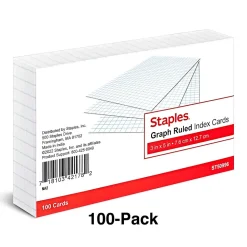 Staples Index Cards<3" x 5" Index Cards, Graph Ruled, White, 100/Pack (TR50996)