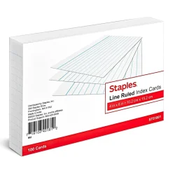 Staples Index Cards<4" x 6" Index Cards, Lined, White, 100/Pack (TR51001)