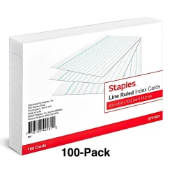 Staples Index Cards<4" x 6" Index Cards, Lined, White, 100/Pack (TR51001)