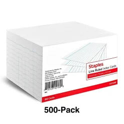 Staples Index Cards<3" x 5" Index Cards, Lined, White, 500/Pack (TR51009)