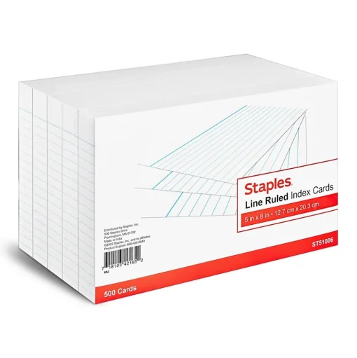 Staples Index Cards<5" x 8" Index Cards, Lined, White, 500/Pack (TR51006)