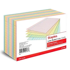 Staples Index Cards<4" x 6" Index Cards, Lined, Assorted Colors, 300/Pack (TR51000)