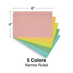 Staples Index Cards<4" x 6" Index Cards, Lined, Assorted Colors, 300/Pack (TR51000)