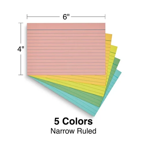 Staples Index Cards<4" x 6" Index Cards, Lined, Assorted Colors, 300/Pack (TR51000)