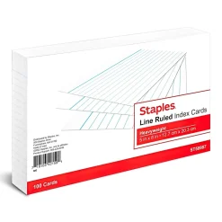 Staples Index Cards<™ 5" x 8" Index Cards, Lined, White, 100/Pack (TR50987)