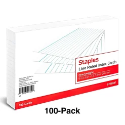 Staples Index Cards<™ 5" x 8" Index Cards, Lined, White, 100/Pack (TR50987)