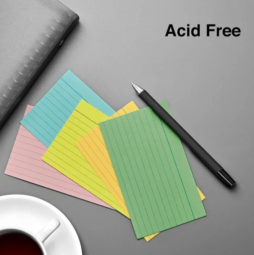 Staples Index Cards<3" x 5" Index Cards, Lined, Assorted Colors, 100/Pack (TR51004)