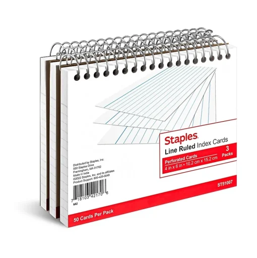 Staples Index Cards<™ 4" x 6" Index Cards, Lined, White, 50 Cards/Pack, 3 Pack/Carton (TR51007)