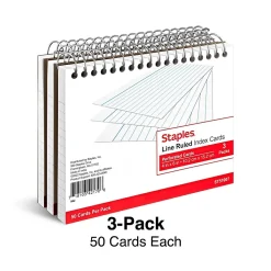 Staples Index Cards<™ 4" x 6" Index Cards, Lined, White, 50 Cards/Pack, 3 Pack/Carton (TR51007)