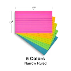 Staples Index Cards<3" x 5" Index Cards, Lined, Assorted Colors, 300/Pack (19594)