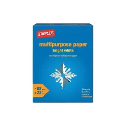 Staples Multipurpose Paper<8.5" x 11" Multipurpose Paper, 22 lbs., 98 Brightness, 500/Ream (22098)