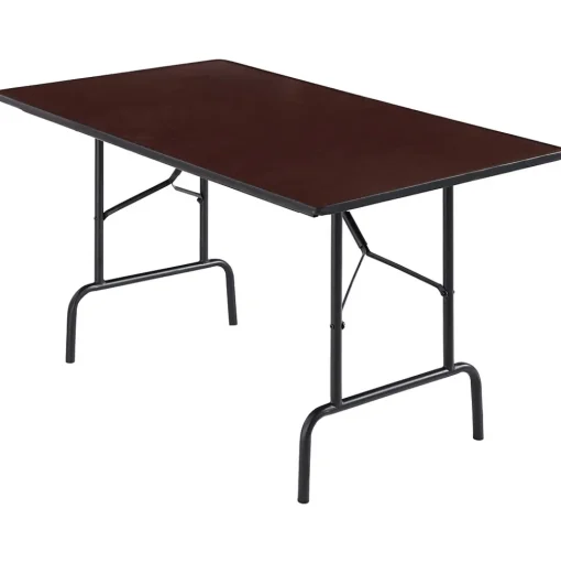 Staples Folding Tables<6' x 30" Wooden Heavy Duty Folding Table, Walnut (58366)
