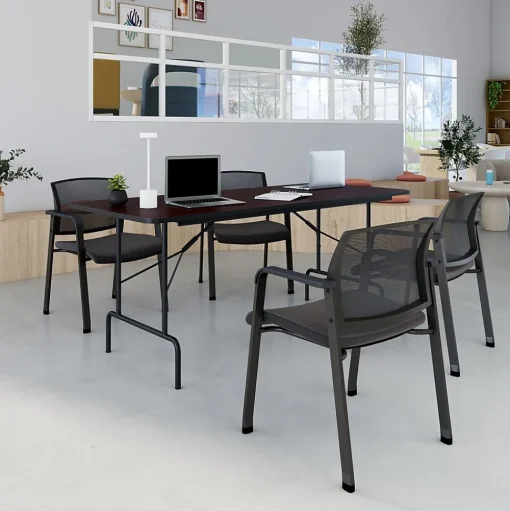 Staples Folding Tables<6' x 30" Wooden Heavy Duty Folding Table, Walnut (58366)