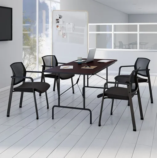 Staples Folding Tables<6' x 30" Wooden Heavy Duty Folding Table, Walnut (58366)