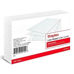 Staples Index Cards<Brand 3" x 5" Index Cards, Lined, White, 100/Pack (ST51013-CC)