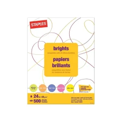 Staples Multipurpose Paper<Brights Multipurpose Colored Paper, 24 lbs., 8.5" x 11", Assorted Neon, 500/Ream (20201)