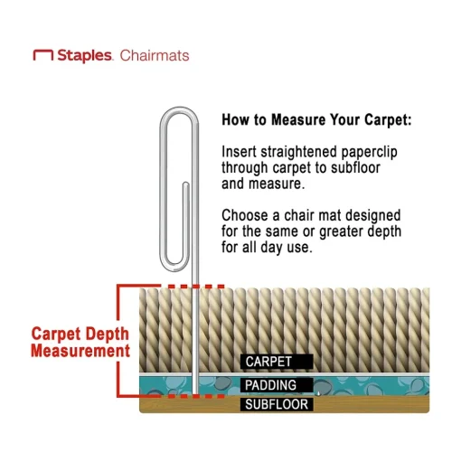 Staples Chair Mats<Carpet Chair Mat with Lip, 45" x 53", Designed for Medium-Pile Carpet, Clear Vinyl (122233)