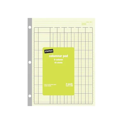 Staples Accounting & Record Journals<Columnar Books, 100 Pages, 6 Columns, Green, 2/Pack (217869)