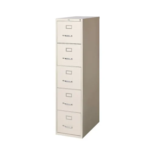 Staples File Cabinets<Commercial 5-Drawer Vertical File Cabinet, Letter Size, Lockable, 61.38"H x 15"W x 26.5"D, Putty (59590/25431)
