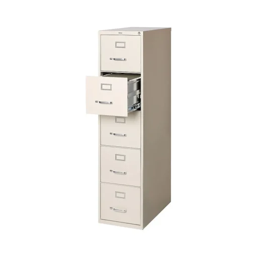 Staples File Cabinets<Commercial 5-Drawer Vertical File Cabinet, Letter Size, Lockable, 61.38"H x 15"W x 26.5"D, Putty (59590/25431)