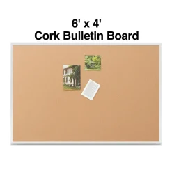 Staples Bulletin<Cork Bulletin Board, Aluminum Frame, 6'W x 4'H (28317-CC)