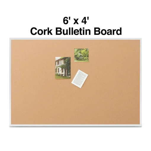 Staples Bulletin<Cork Bulletin Board, Aluminum Frame, 6'W x 4'H (28317-CC)