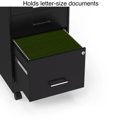 Staples File Cabinets<3-Drawer Mobile Vertical File Cabinet, Letter Size, Lockable, 25.7"H x 14.3"W x 19.9"D, Black (ST52156-CC)
