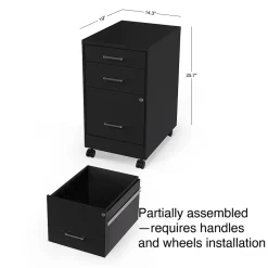 Staples File Cabinets<3-Drawer Mobile Vertical File Cabinet, Letter Size, Lockable, 25.7"H x 14.3"W x 19.9"D, Black (ST52156-CC)