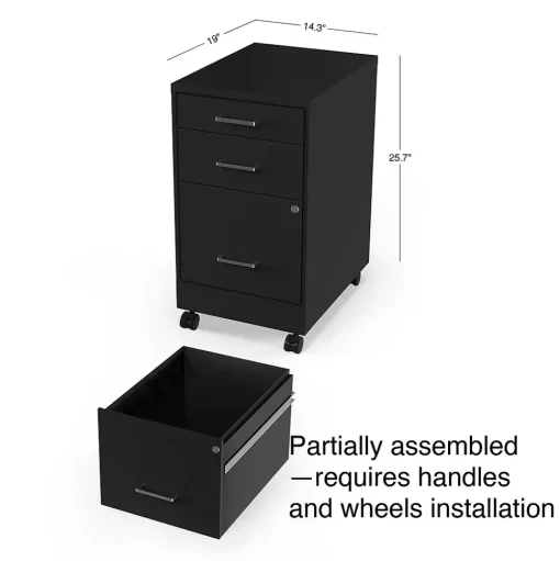 Staples File Cabinets<3-Drawer Mobile Vertical File Cabinet, Letter Size, Lockable, 25.7"H x 14.3"W x 19.9"D, Black (ST52156-CC)