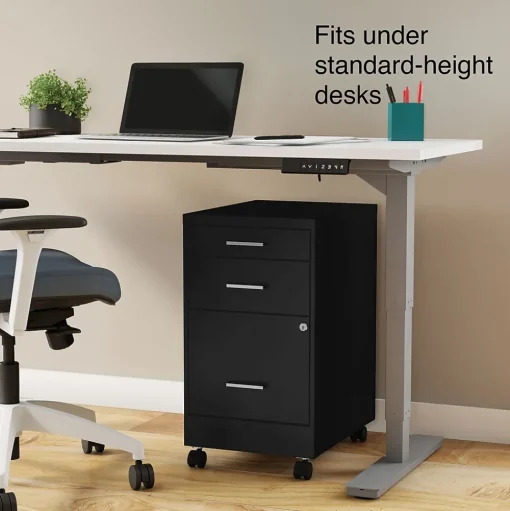 Staples File Cabinets<3-Drawer Mobile Vertical File Cabinet, Letter Size, Lockable, 25.7"H x 14.3"W x 19.9"D, Black (ST52156-CC)