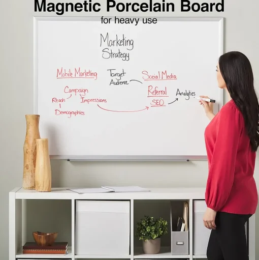 Staples Dry Erase<Durable Magnetic Porcelain Dry-Erase Whiteboard, Aluminum Frame, 4' x 3' (52467/28331)