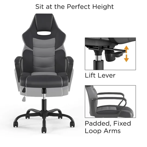 Emerge Gaming Chairs<Staples Vector Luxura Faux Leather Gaming Chair, Black & Gray (61108)